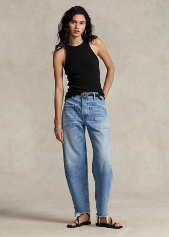 Calça jeans Ralph Lauren azul feminina, cintura alta, ajuste afunilado