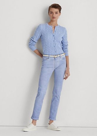 Calça jeans Ralph Lauren azul feminina, com revestimento, cintura média e tornozelo reto
