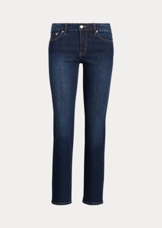 Calça jeans Ralph Lauren feminina, cintura baixa, reta e curva, azul marinho