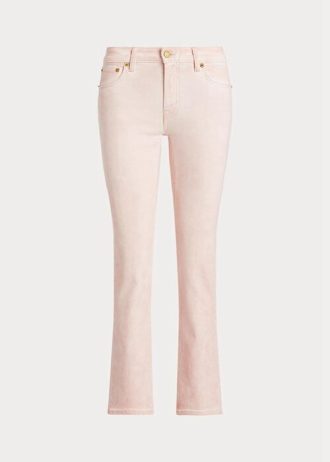 Calça jeans Ralph Lauren feminina rosa com revestimento, cintura média e tornozelo reto