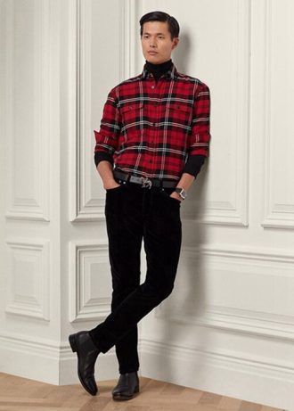 Calça jeans Ralph Lauren Slim Fit Stretch Velvet Masculina Preta