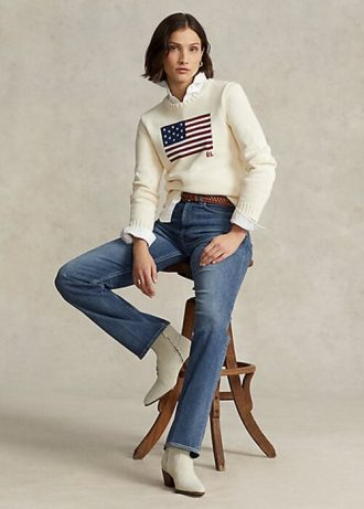 Calça jeans reta Ralph Lauren de cintura alta azul feminina