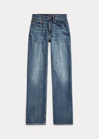 Calça jeans reta Ralph Lauren de cintura alta azul feminina