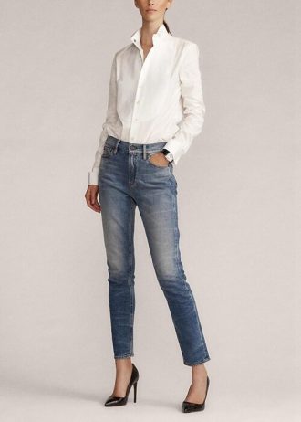 Calça jeans skinny Ralph Lauren 861 de cintura alta azul feminina