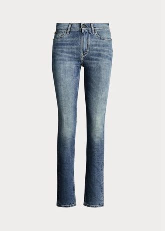 Calça jeans skinny Ralph Lauren 861 de cintura alta azul feminina