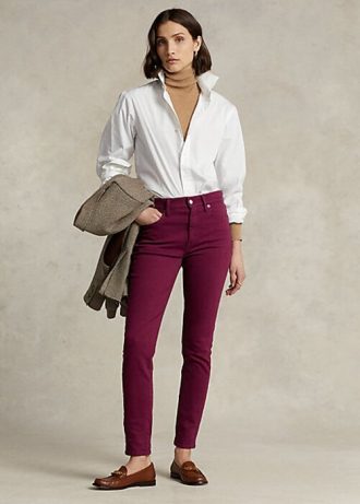 Calça jeans skinny Ralph Lauren Tompkins de cintura alta, cor vinho, feminina