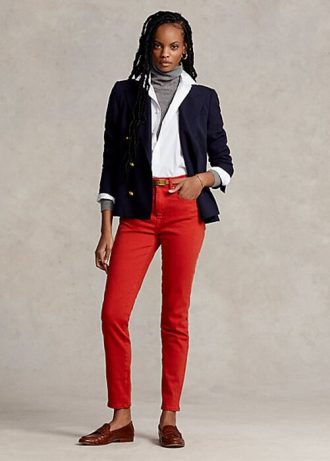 Calça jeans skinny Ralph Lauren Tompkins de cintura alta feminina vermelha