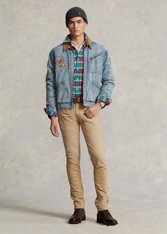 Calça jeans slim stretch Ralph Lauren Sullivan masculina cáqui
