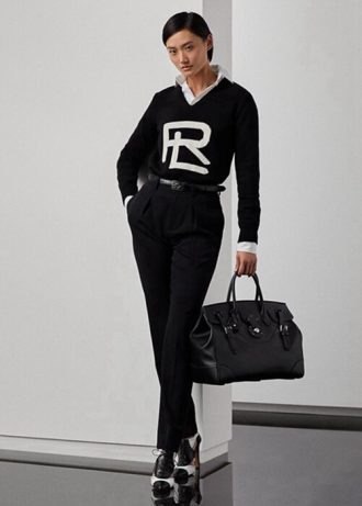 Calça longa de lã gabardine Ralph Lauren Clancy feminina preta
