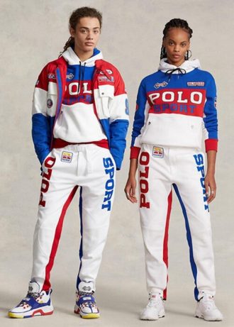 Calça Polo Sport Ralph Lauren Masculina Branca de Fleece com Blocos de Cor