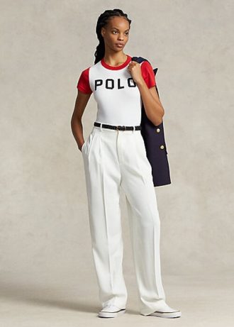 Calça Ralph Lauren de cetim com perna reta branca feminina