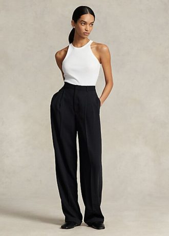 Calça Ralph Lauren de cetim com perna reta preta feminina