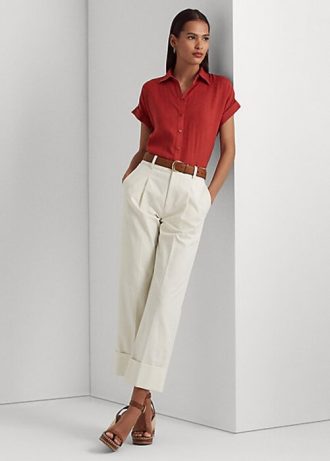 Calça Ralph Lauren Feminina Creme de Algodão Elástico Dupla Face