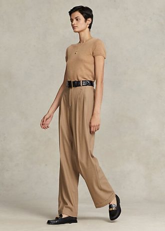 Calça Ralph Lauren feminina marrom de perna reta e mistura de lã