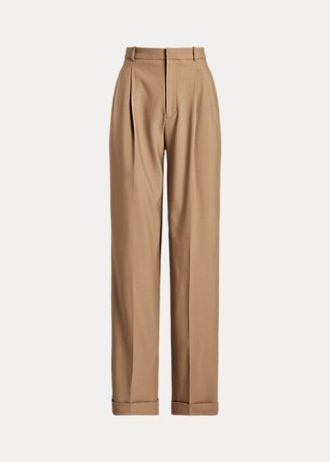 Calça Ralph Lauren feminina marrom de perna reta e mistura de lã