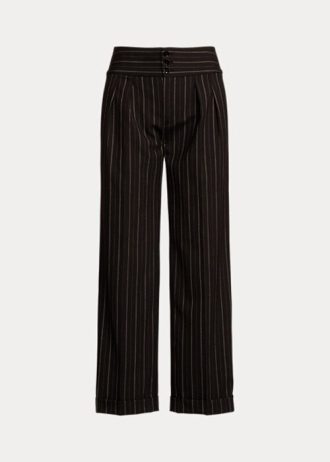 Calça Ralph Lauren Pinstripe Wool Crepe Wide Leg Feminina Preta
