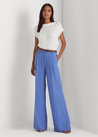 Calça Ralph Lauren Plissada Georgette Azul Feminina