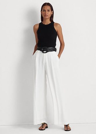 Calça Ralph Lauren Plissada Georgette Feminina Branca