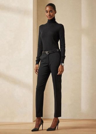 Calça Ralph Lauren Simone de lã virgem preta feminina