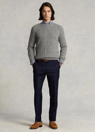 Calça Ralph Lauren Slim Fit de Lã e Sarja Masculina Azul Marinho