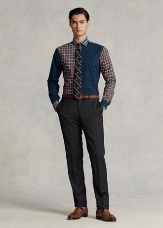 Calça Ralph Lauren Slim Fit Masculina Cinza de Sarja de Lã