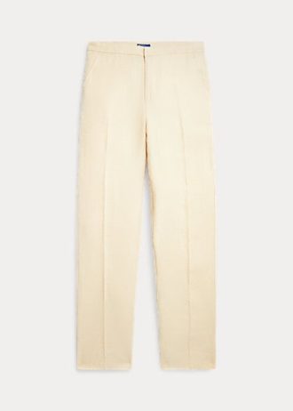 Calça Ralph Lauren Cropped de Linho com Perna Reta e Calça Feminina Bege