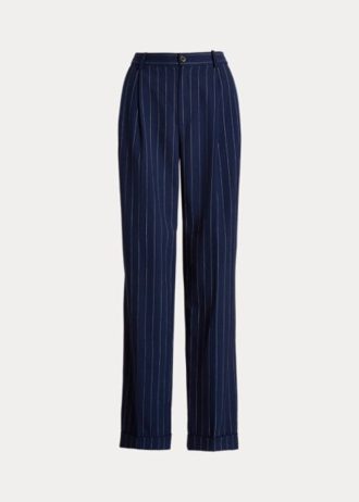 Calça reta Ralph Lauren Pinstripe Twill feminina azul marinho/branca