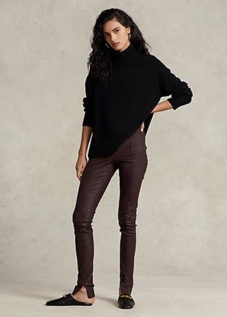 Calça skinny de pele de cordeiro elástica Ralph Lauren Chocolate para mulheres