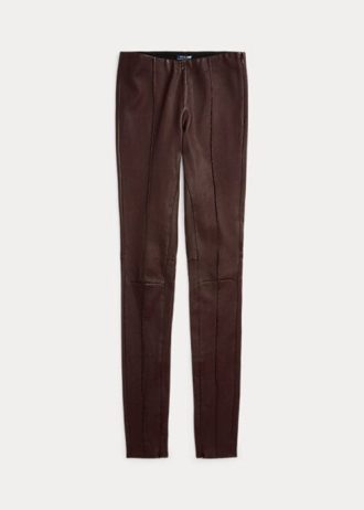 Calça skinny de pele de cordeiro elástica Ralph Lauren Chocolate para mulheres