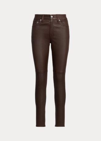 Calça skinny Ralph Lauren de couro napa marrom feminina