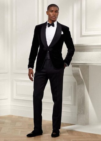 Calça smoking Ralph Lauren Gregory Barathea preta feita à mão para homens
