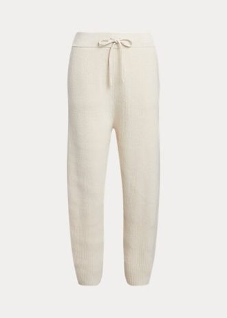 Calça suéter Ralph Lauren canelada de cashmere e lã creme feminina