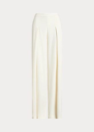 Calças de crepe plissadas Ralph Lauren femininas creme