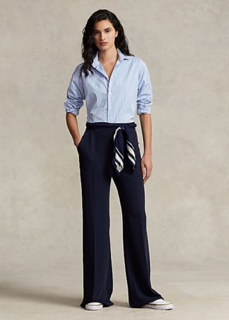Calças Ralph Lauren Cady Wide Leg Femininas Azul Marinho