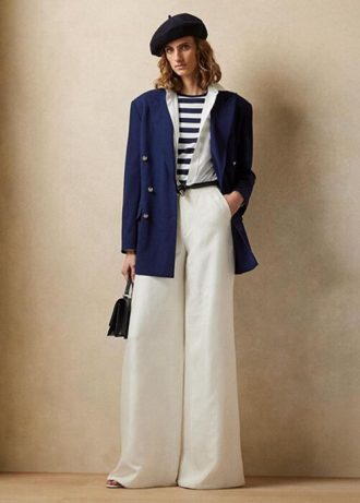 Calças Ralph Lauren Elaine Silk Shantung de perna larga femininas brancas