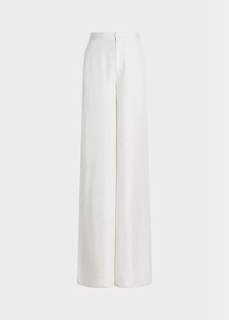Calças Ralph Lauren Elaine Silk Shantung de perna larga femininas brancas