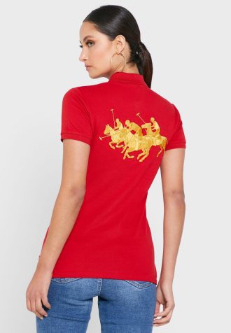 Camisa Polo Ralph Lauren Feminina Vermelha com Detalhe de Botão