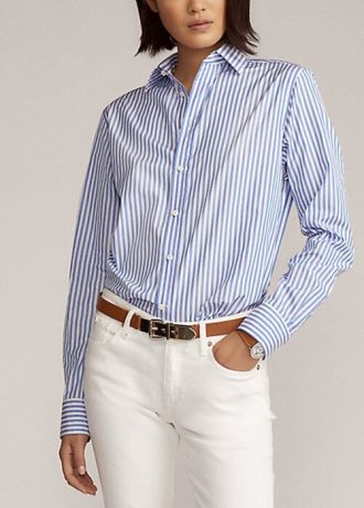 Camisas de algodão listradas Adrien da Ralph Lauren para mulheres azuis
