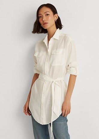 Camisas de linho com cinto Ralph Lauren femininas brancas