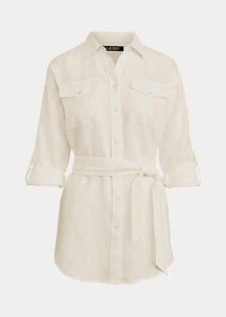 Camisas de linho com cinto Ralph Lauren femininas brancas