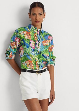 Camisas de linho floral Ralph Lauren multicoloridas femininas