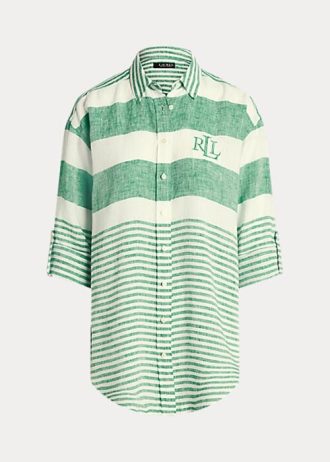 Camisas de linho grandes listradas Ralph Lauren verdes femininas
