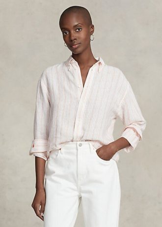 Camisas de linho listradas Ralph Lauren Relaxed Fit para mulheres