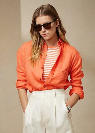 Camisas de linho Ralph Lauren Adrien femininas laranja