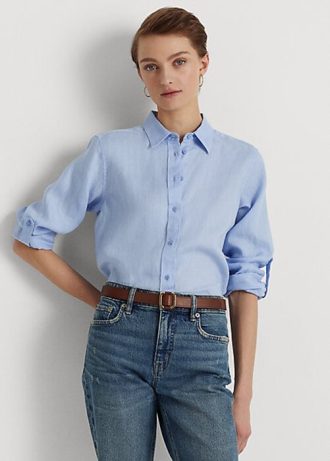 Camisas de linho Ralph Lauren femininas azuis