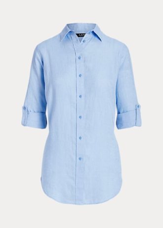 Camisas de linho Ralph Lauren femininas azuis