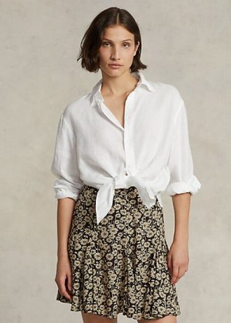 Camisas de linho Ralph Lauren femininas brancas com caimento relaxado