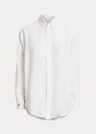 Camisas de linho Ralph Lauren femininas brancas com caimento relaxado