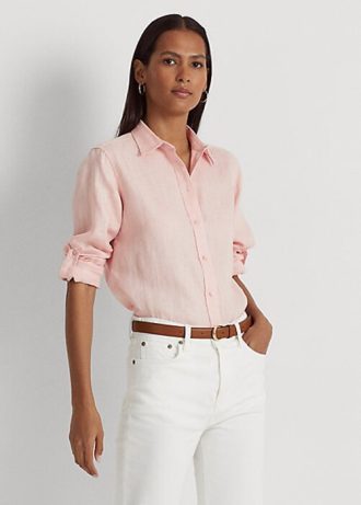 Camisas de linho Ralph Lauren femininas rosa
