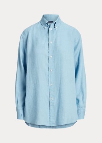Camisas de linho Ralph Lauren Relaxed Fit para mulheres azuis